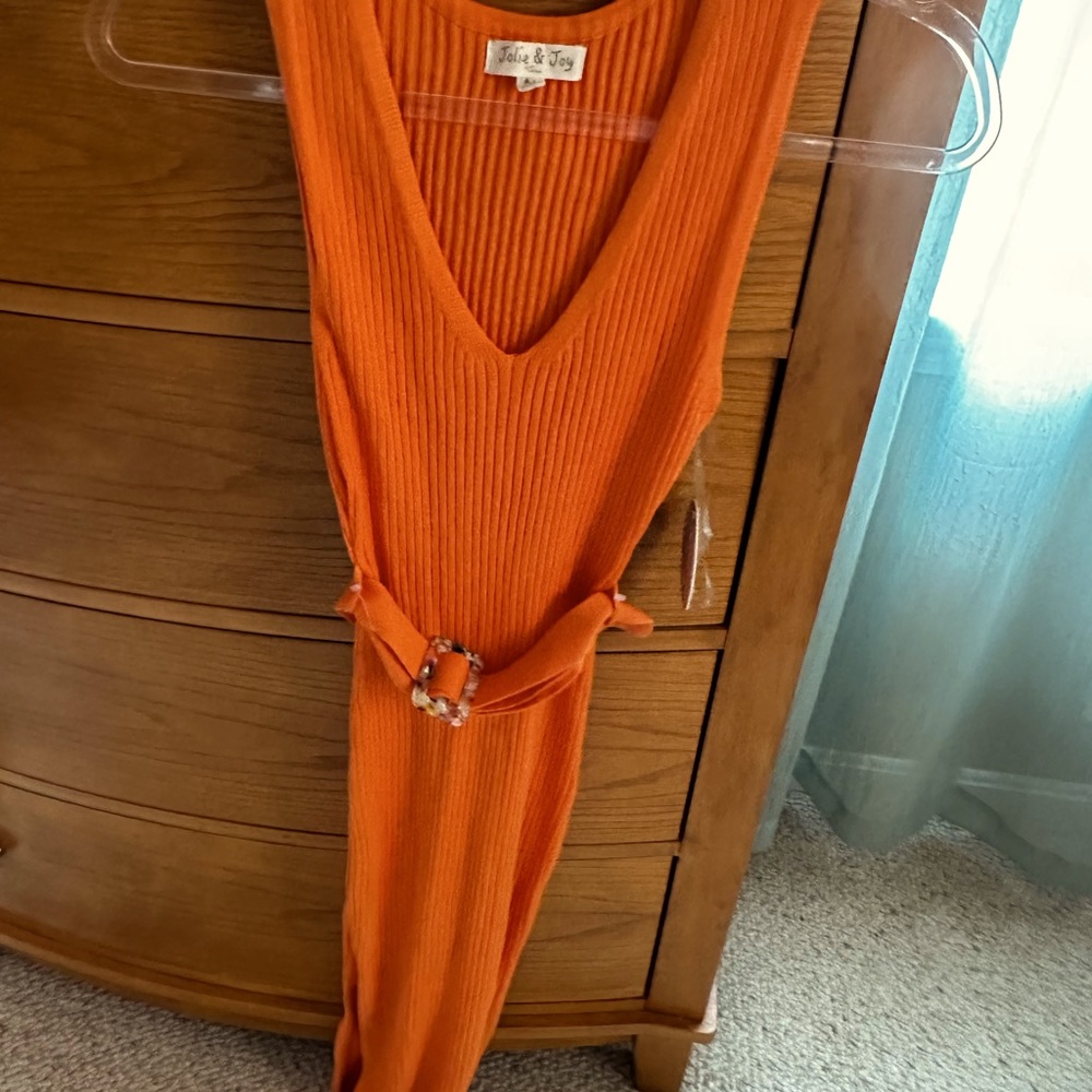 Jolie & Joy NWT orange,women’s M,rib knit belted dress, maxi, side slits, v-neck